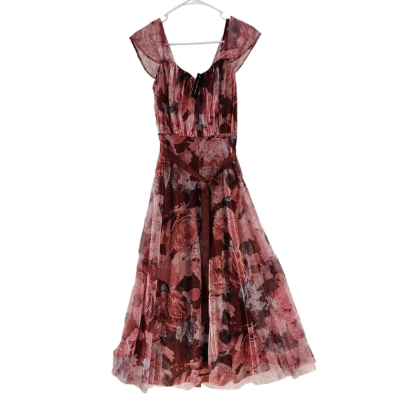 Candalite Women's Floral Off-The-Shoulder Long Tulle Dress - MP - Picture 1 of 5